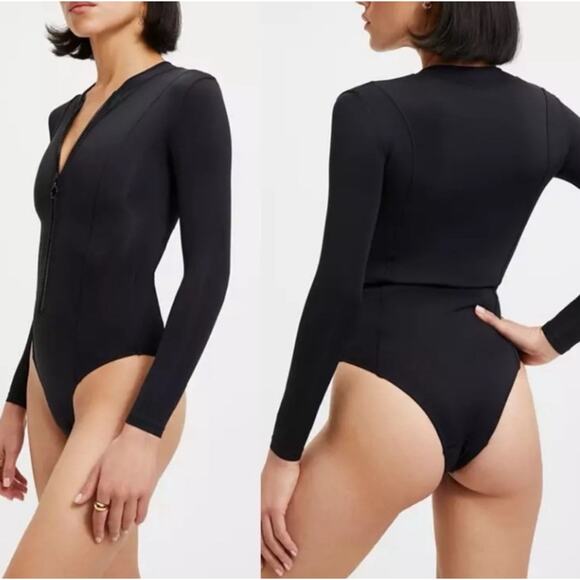 GOOD AMERICAN Swimsuit XS One Piece Black Rash Guard Compression Surf Cold Water - Picture 1 of 9
